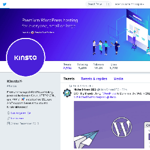 Twitter profile for Kinsta