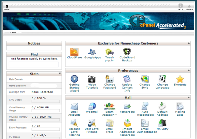 Namecheap's cPanel