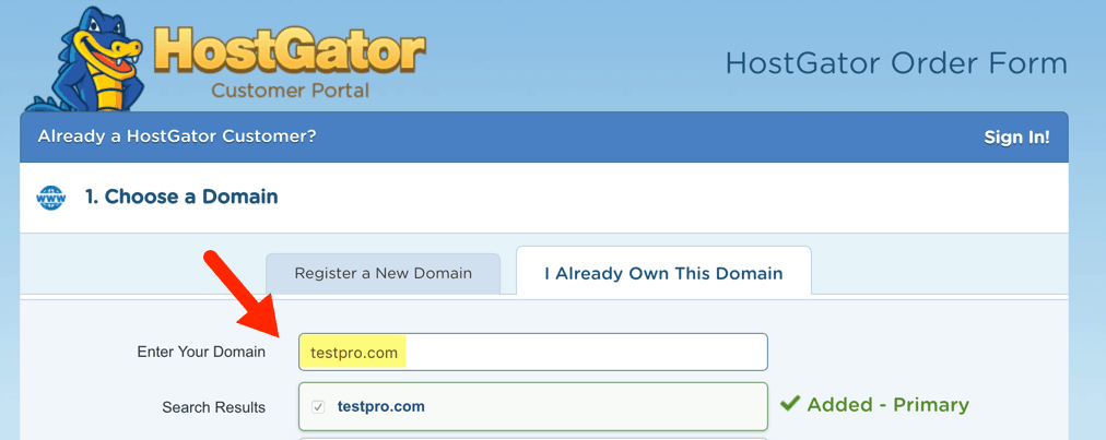 HostGator signup form