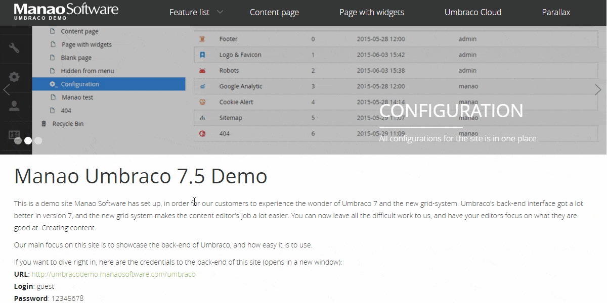 Umbraco CMS Demo Dashboard