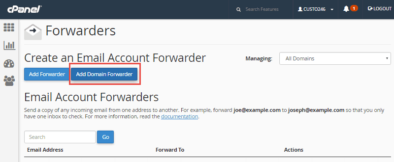 cpanel domain email