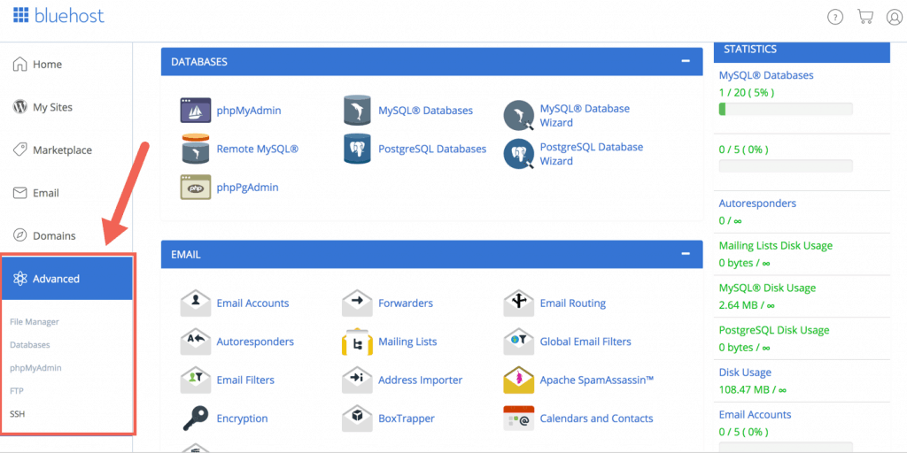 bluehost developers cpanel