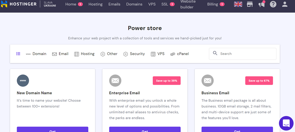 Hostinger hPanel Dashboard