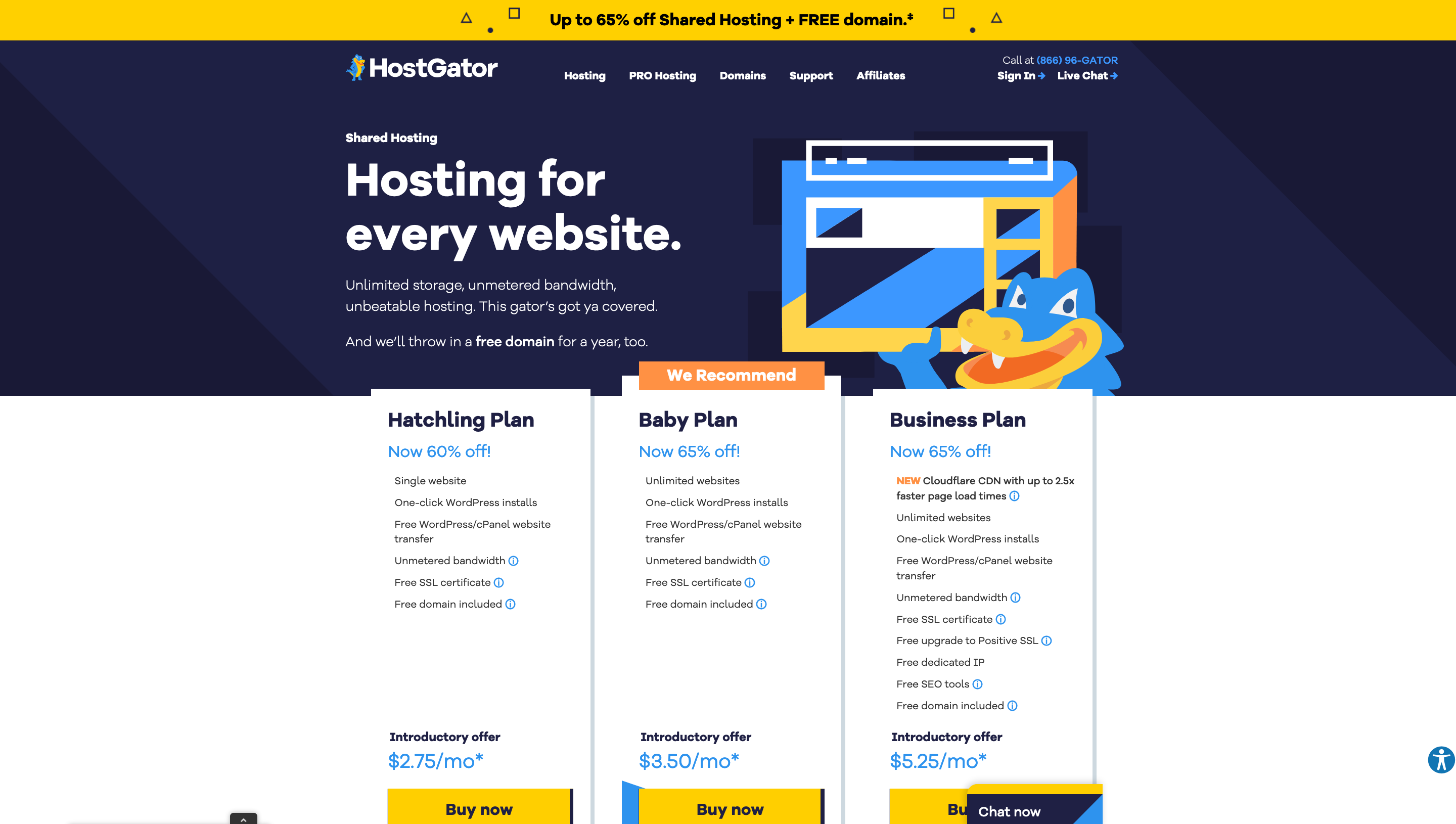 Hostgator landing page