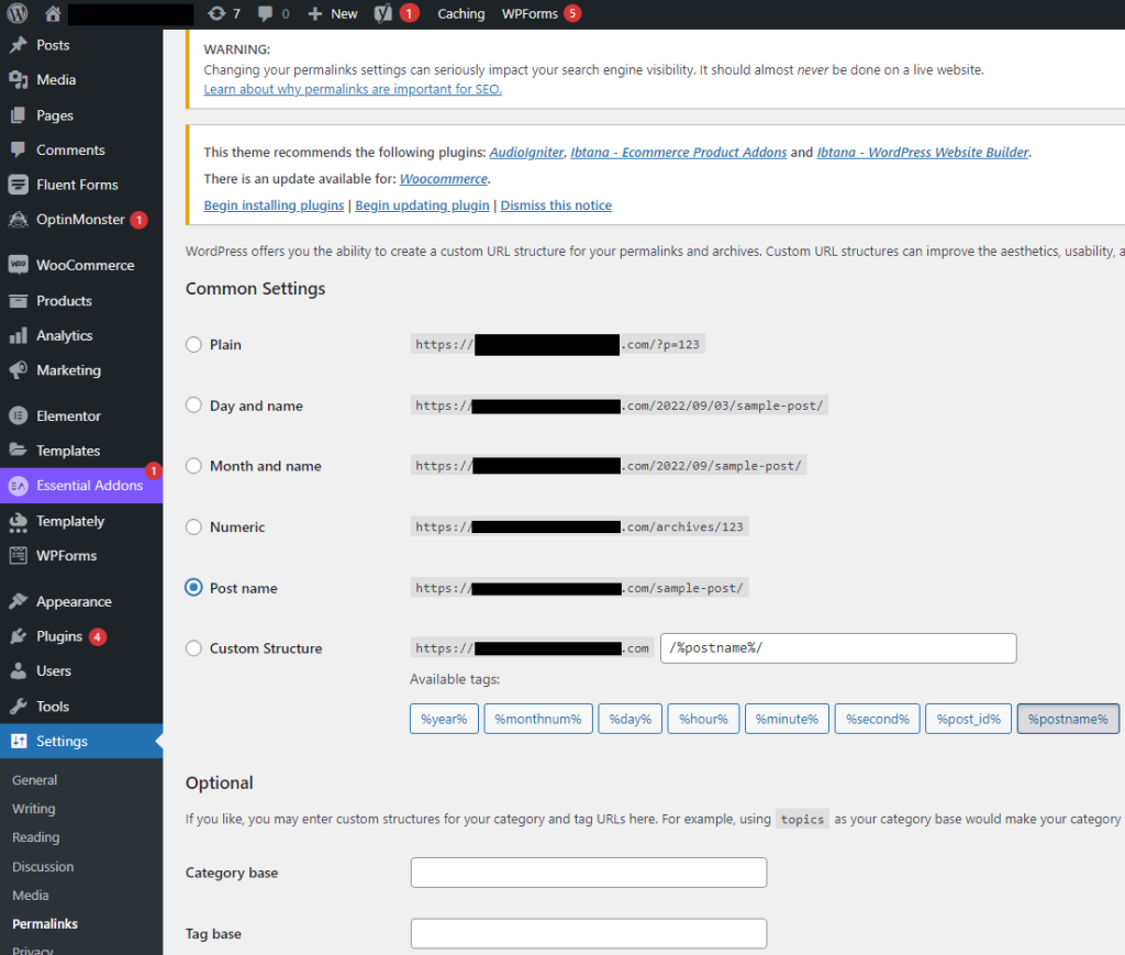 WP Permalinks Settings