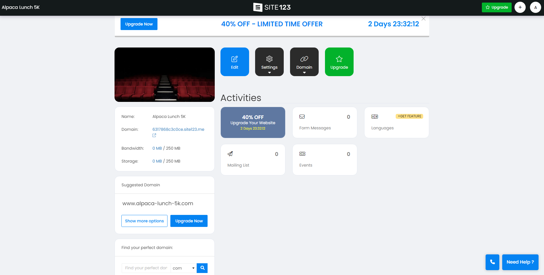 SITE123 Dashboard