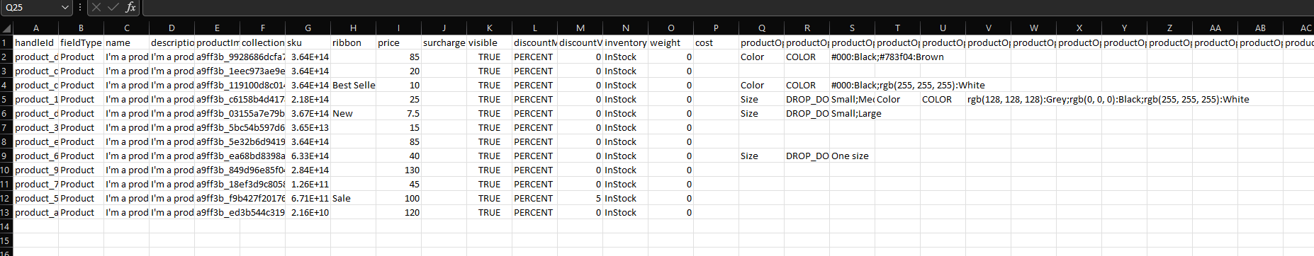 Wix CSV Template