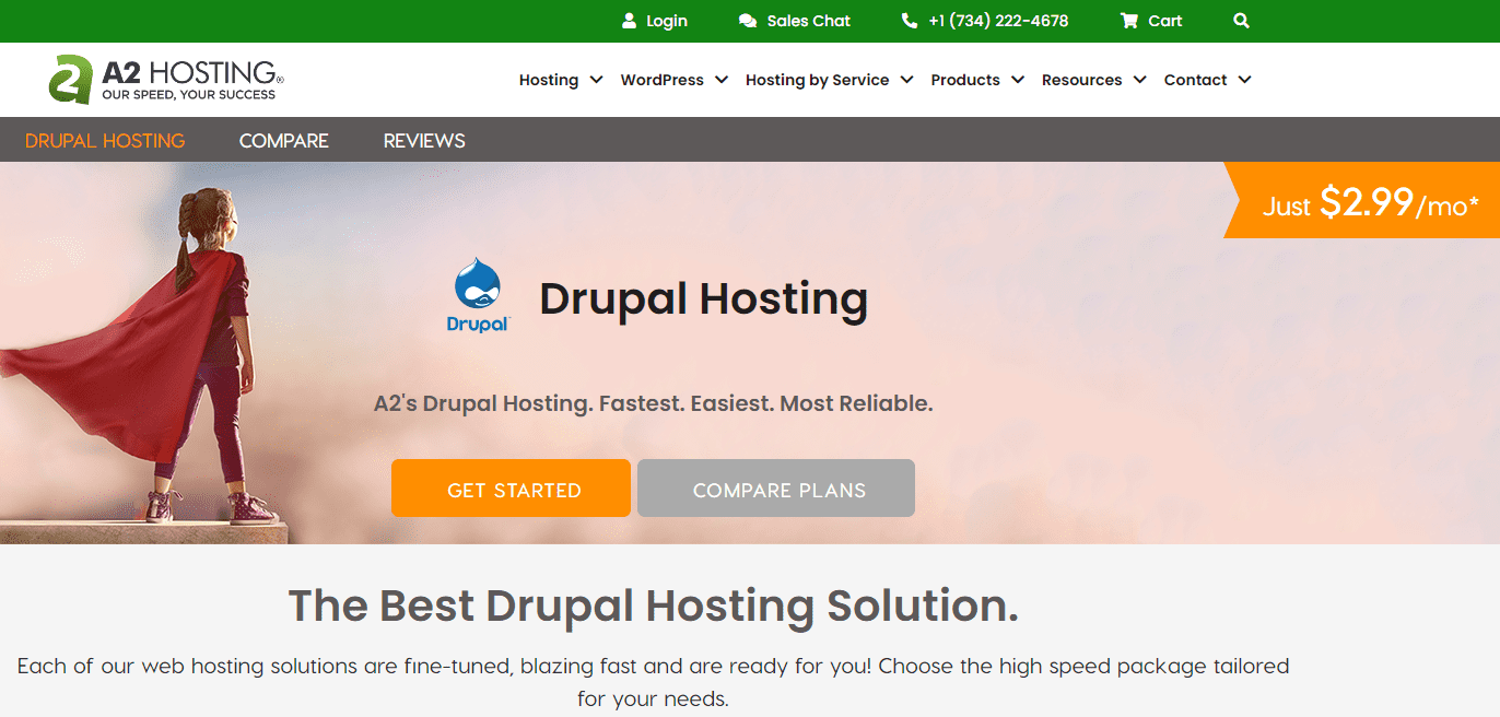 A2 Hosting Drupal landing page