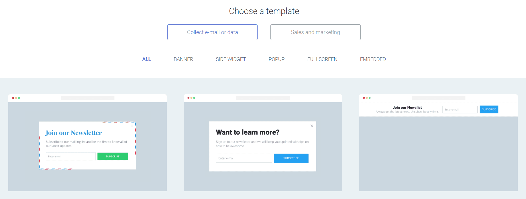 Mozello review - choosing a marketing template