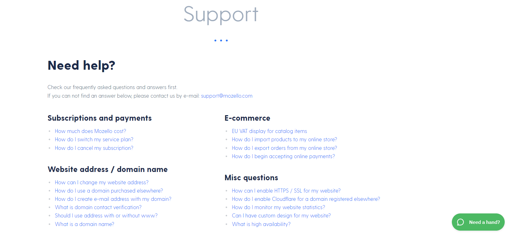 Mozello review - support page