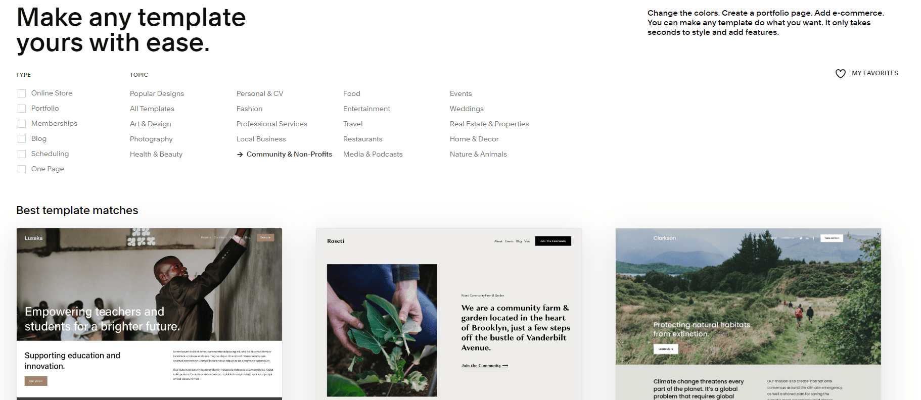 Squarespace multiple categorized templates