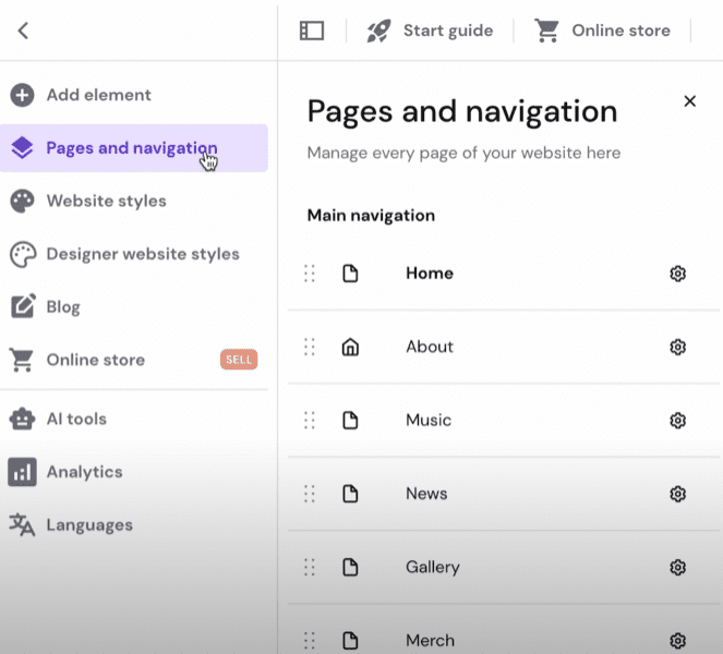 Hostinger pages and navigation