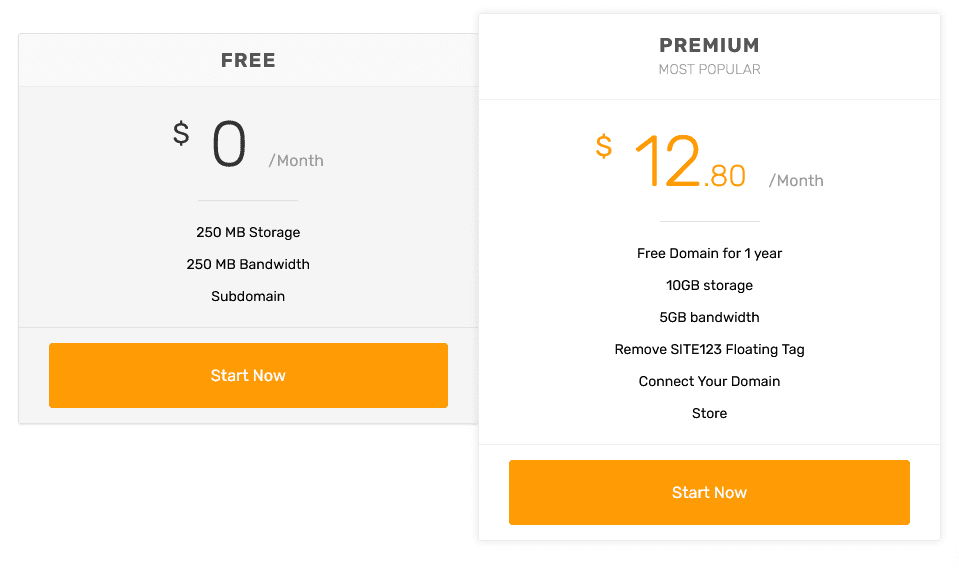 SITE123 Plans and Pricing