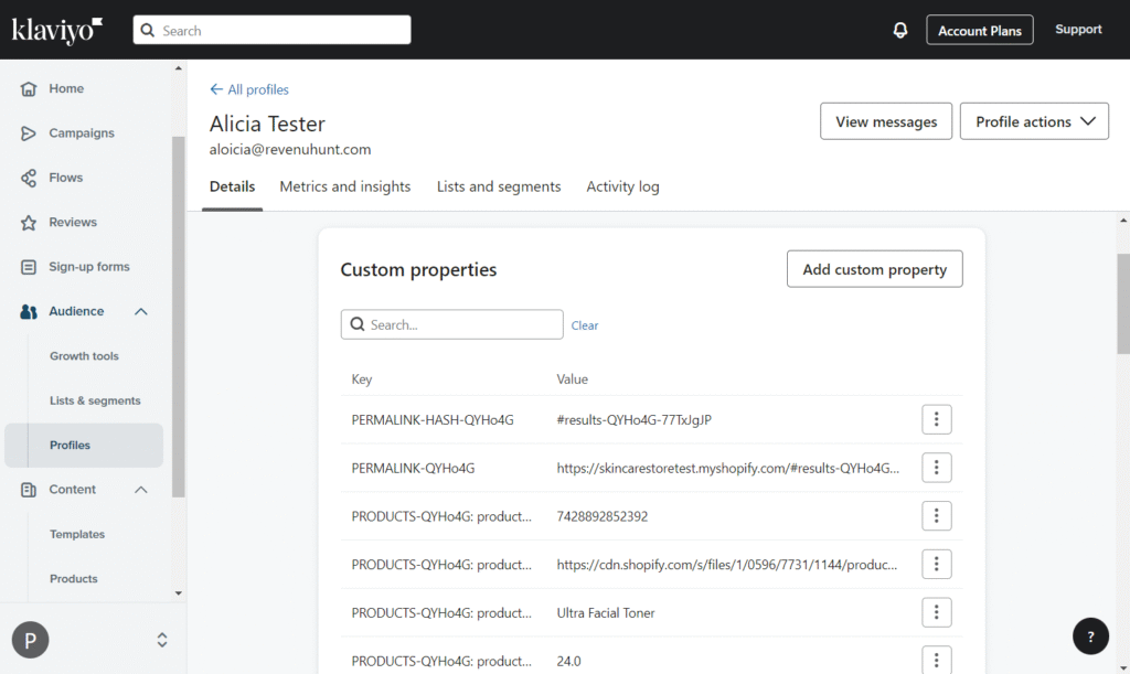 how to send leads to klaviyo customer profile