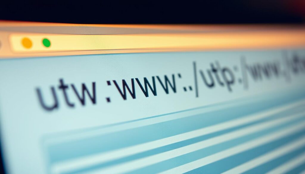 A close-up view of the key components that make up a web URL, illuminated by warm, directional lighting and captured with a sharp, high-resolution lens. The foreground features a clean, minimalist layout with a clear hierarchy, showcasing the domain name, path, query string, and other essential URL elements. The middle ground includes subtle visual cues, such as a browser window or an address bar, to provide context. The background is softly blurred, maintaining the focus on the URL details. The overall aesthetic is sleek, informative, and visually engaging, suitable for illustrating the "Domain vs. URL: Understanding the Uniform Resource Locator" section of the article.