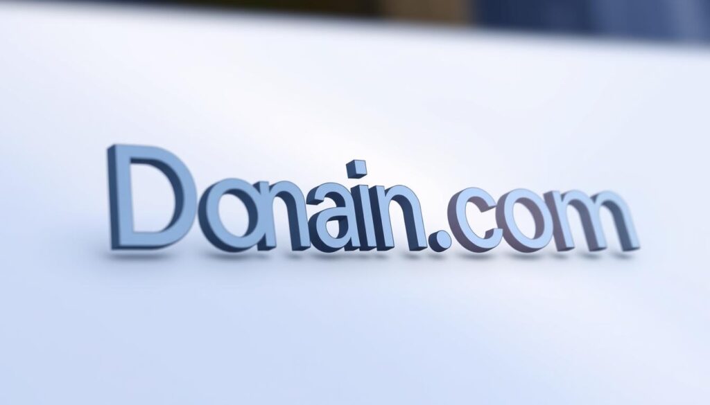 A high-resolution, detailed illustration of a domain name with a modern, sleek design. The domain name is prominently displayed in the center, with a subtle gradient background that suggests depth and dimension. The foreground features clean, minimalist typography with a strong emphasis on the ".com" extension, conveying the importance of a professional web presence. The middle ground includes subtle design elements like geometric shapes or abstract patterns that complement the overall aesthetic. The background has a soft, blurred effect, creating a sense of focus on the domain name itself. The lighting is soft and natural, with subtle highlights and shadows that add depth and dimension to the scene. The overall mood is one of sophistication, professionalism, and the significance of owning a valuable online asset.
