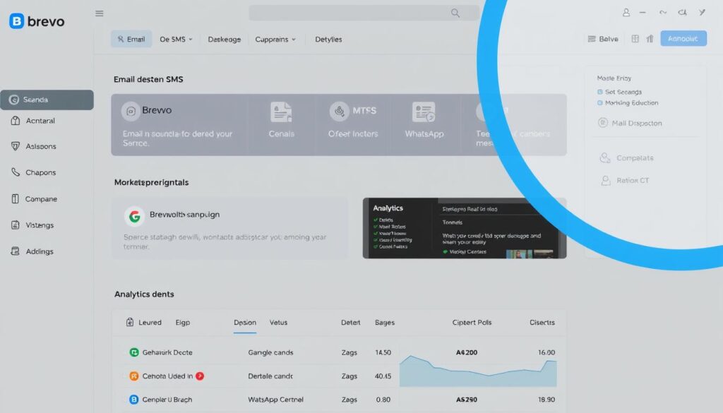Brevo dashboard showing email, SMS, and WhatsApp campaign options
