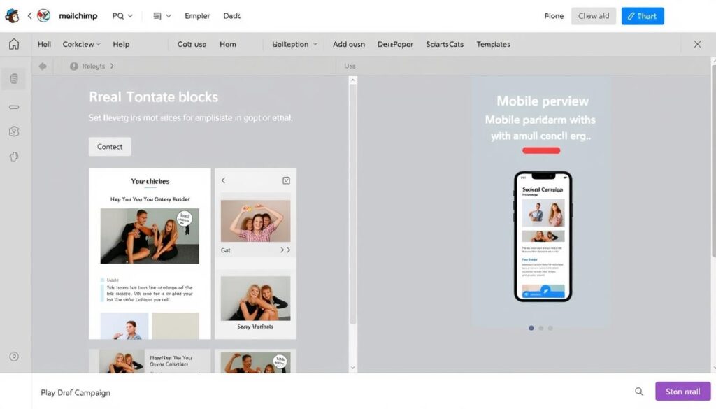 Mailchimp email campaign builder with drag-and-drop interface