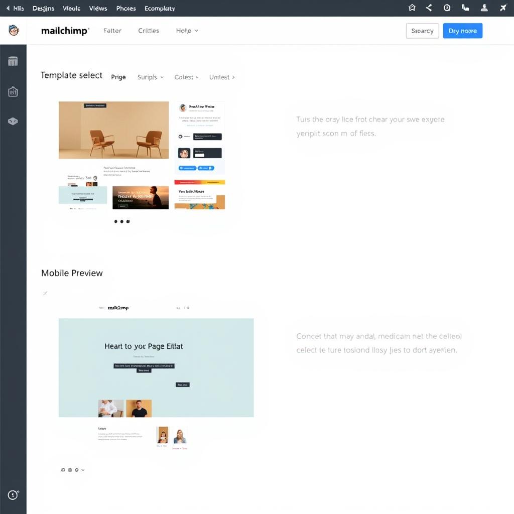 Mailchimp website builder interface showing template selection
