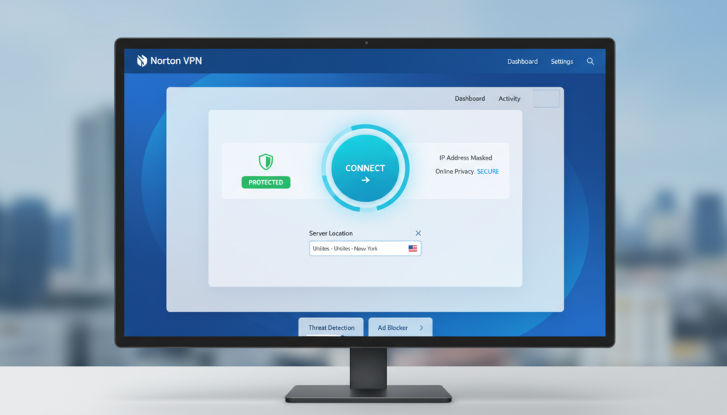 Norton VPN Review 2026 dashboard interface showing security features